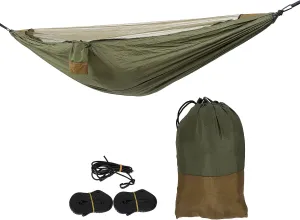 Camping Hammock with Mosquito Net,Single Hammock,Camping Hammock Lightweight, Nylon Camping Bed Net Swing 280x140cm (Military Green   Camel Color)