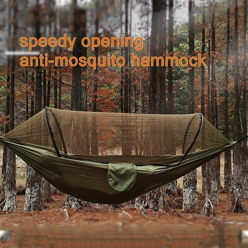 Camping Hammock,travel Hammock,Automatic Quick-open with Mosquito Net, Nylon Fabric, Suitable for Camping, Camping and Beach Scenarios.(Black)