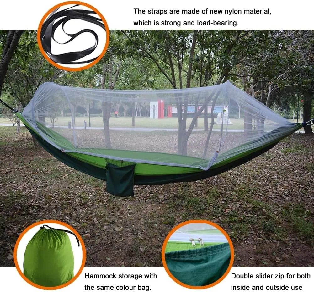 Camping Hammock,travel Hammock,Automatic Quick-open with Mosquito Net, Nylon Fabric, Suitable for Camping, Camping and Beach Scenarios.(Fruit green)