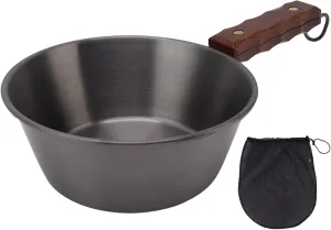 Camping Skillet, 2000ML Large Capacity Frying Pan Skillet with Wood Handle, 304 Stainless Steel Material, Included A Storage Bag, for Camping, Hiking, Picnics