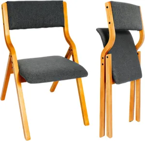 CangLong Padded Foldable Chairs Set of 2 with Solid Wood Frame, Stackable and Assembled Fabric Chair for Guests Kitchen Office Wedding and Party, Teak Grey