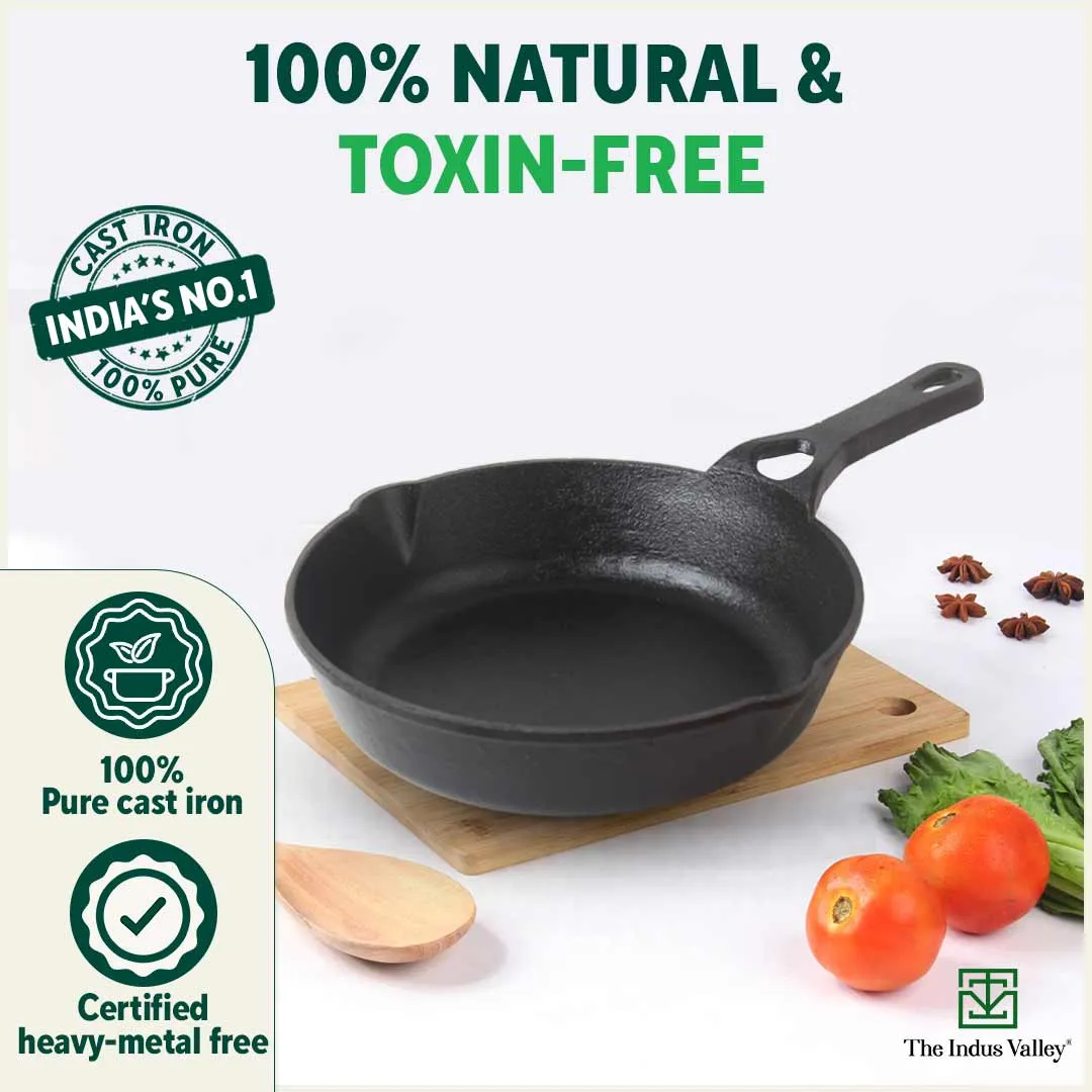 CASTrong Cast Iron Fry Pan/Skillet, Pre-seasoned, Natural Nonstick, 100% Pure, Toxin-free, Induction, 20.3cm, 0.9L, 1.6kg