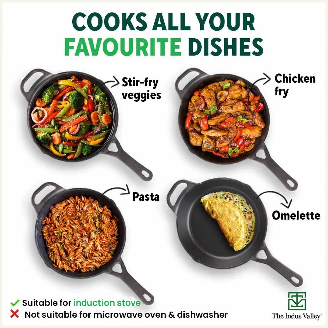 CASTrong Cast Iron Fry Pan/Skillet, Pre-seasoned, Natural Nonstick, 100% Pure, Toxin-free, Induction, 20.3cm, 0.9L, 1.6kg