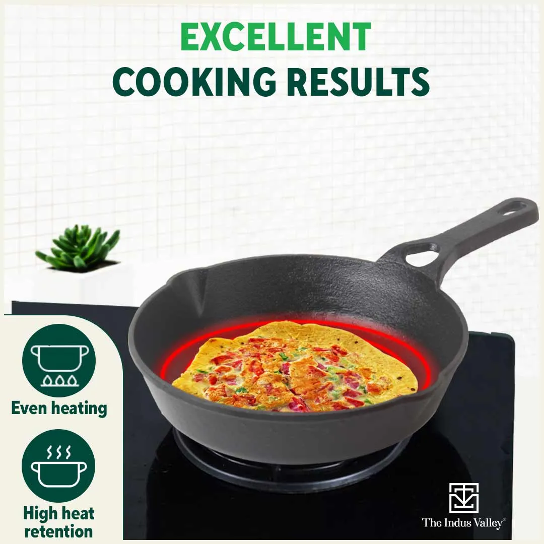 CASTrong Cast Iron Fry Pan/Skillet, Pre-seasoned, Natural Nonstick, 100% Pure, Toxin-free, Induction, 20.3cm, 0.9L, 1.6kg