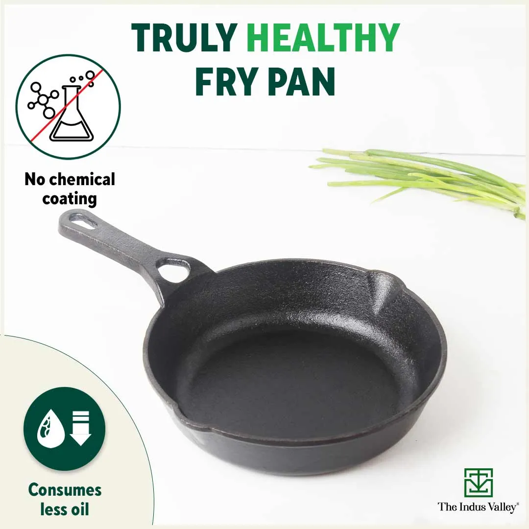 CASTrong Cast Iron Fry Pan/Skillet, Pre-seasoned, Natural Nonstick, 100% Pure, Toxin-free, Induction, 20.3cm, 0.9L, 1.6kg