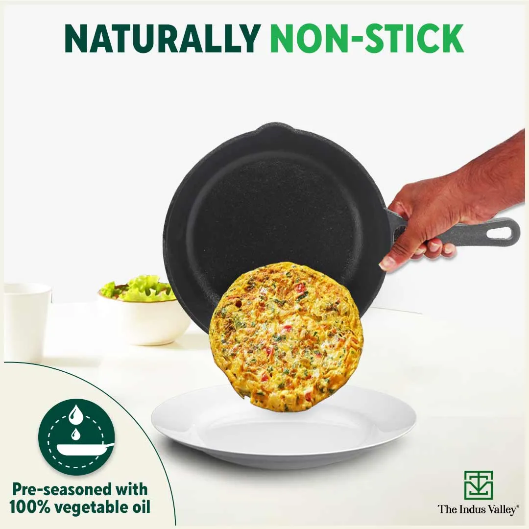 CASTrong Cast Iron Fry Pan/Skillet, Pre-seasoned, Natural Nonstick, 100% Pure, Toxin-free, Induction, 20.3cm, 0.9L, 1.6kg