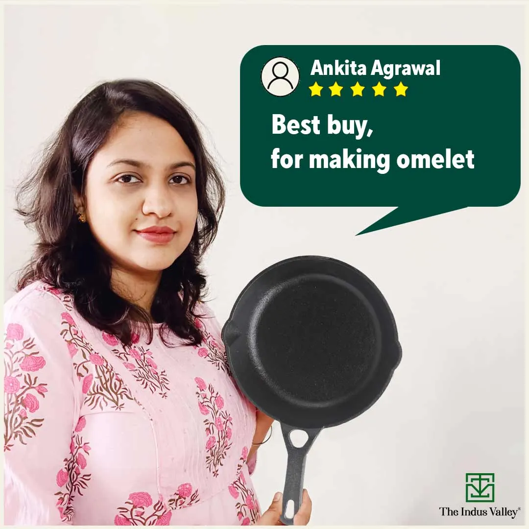 CASTrong Cast Iron Fry Pan/Skillet, Pre-seasoned, Natural Nonstick, 100% Pure, Toxin-free, Induction, 20.3cm, 0.9L, 1.6kg