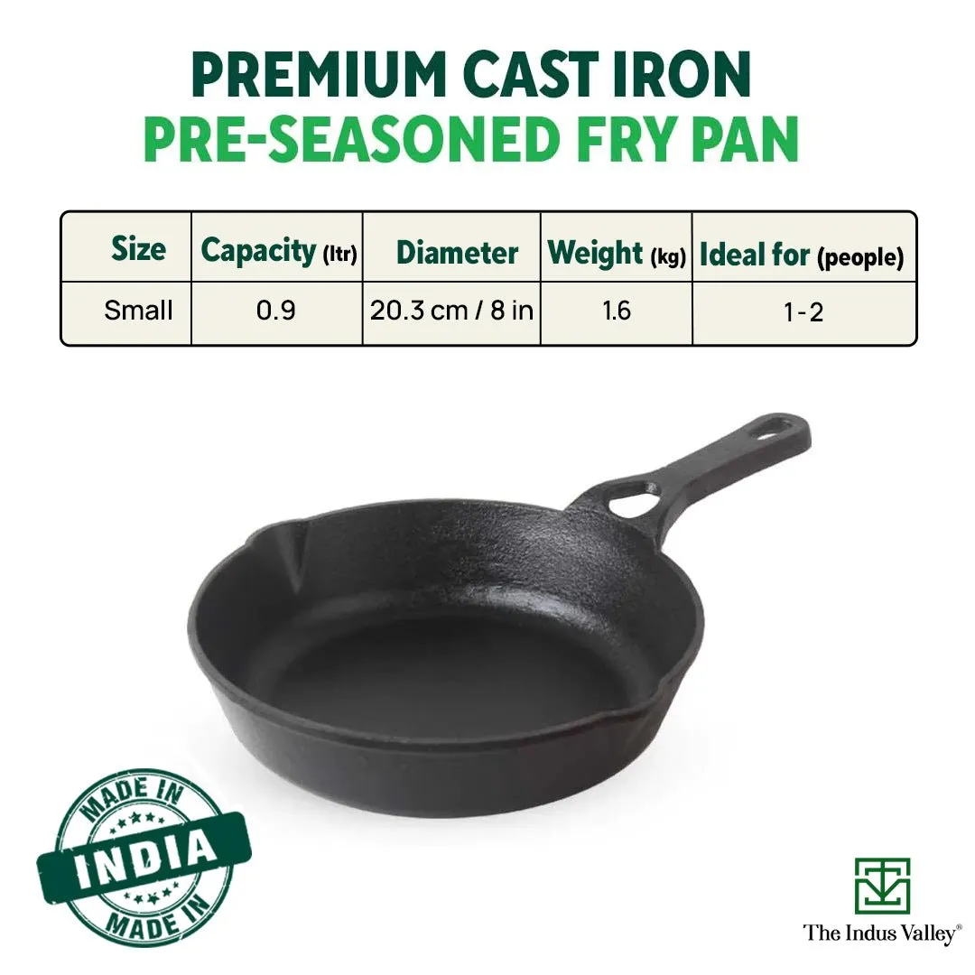CASTrong Cast Iron Fry Pan/Skillet, Pre-seasoned, Natural Nonstick, 100% Pure, Toxin-free, Induction, 20.3cm, 0.9L, 1.6kg