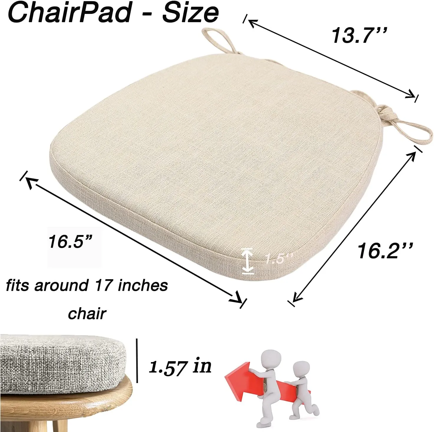 Chair Cushion with Ties for Dining Chairs - Memory Foam Non Slip Kitchen Chair Pad and Dining Seat Cushion with Machine Washable Cover Set of 4 [16.5 x 16.2 Inches] (Light Beige, 4)