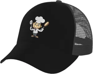 Chef with Spatula and Frying Pan Baseball Cap Women Men Breathable Mesh Back Baseball Caps Adjustable Trucker Sun Hat Outdoor Sports Mesh Hats