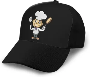 Chef with Spatula and Frying Pan Baseball Cap Women Men Hat Outdoor Leisure Sun Hat Adjustable Truck Driver Baseball Caps Dad Hats Black