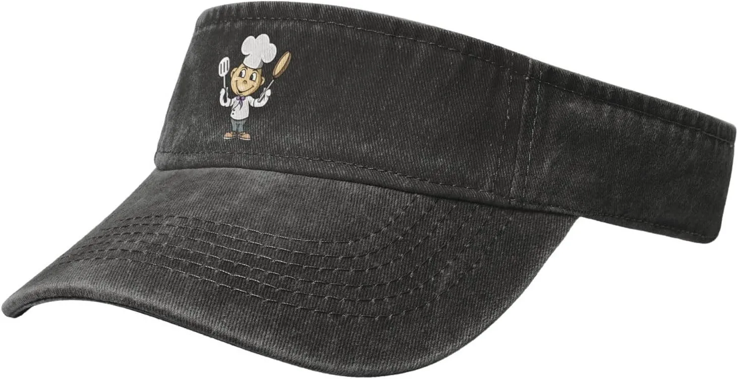 Chef with Spatula and Frying Pan Sun Visor Hats for Women Men Sun Hat Cotton Golf Hat Vintage Baseball Cap