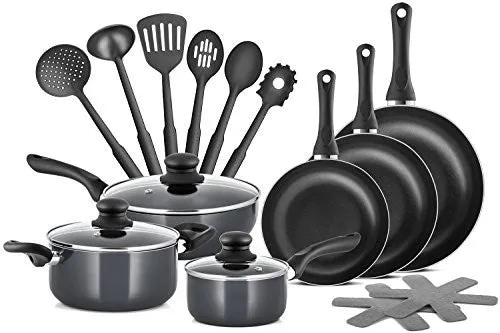 CHEF'S STAR PROFESSIONAL GRADE ALUMINUM 15 PIECE NON-STICK POTS & PANS SET - INDUCTION READY COOKWARE SET