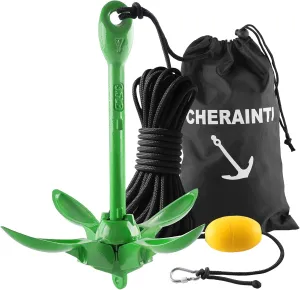 CHERAINTI Kayak Anchor, 3.5 Lb Folding Marine Grapnel Anchor Kit with 40ft Rope and Buoy for Kayaks Jet Ski SUP Paddle Boards PWC Inflatable Small Boat Canoes Fishing, Kayaking & Boating Accessories