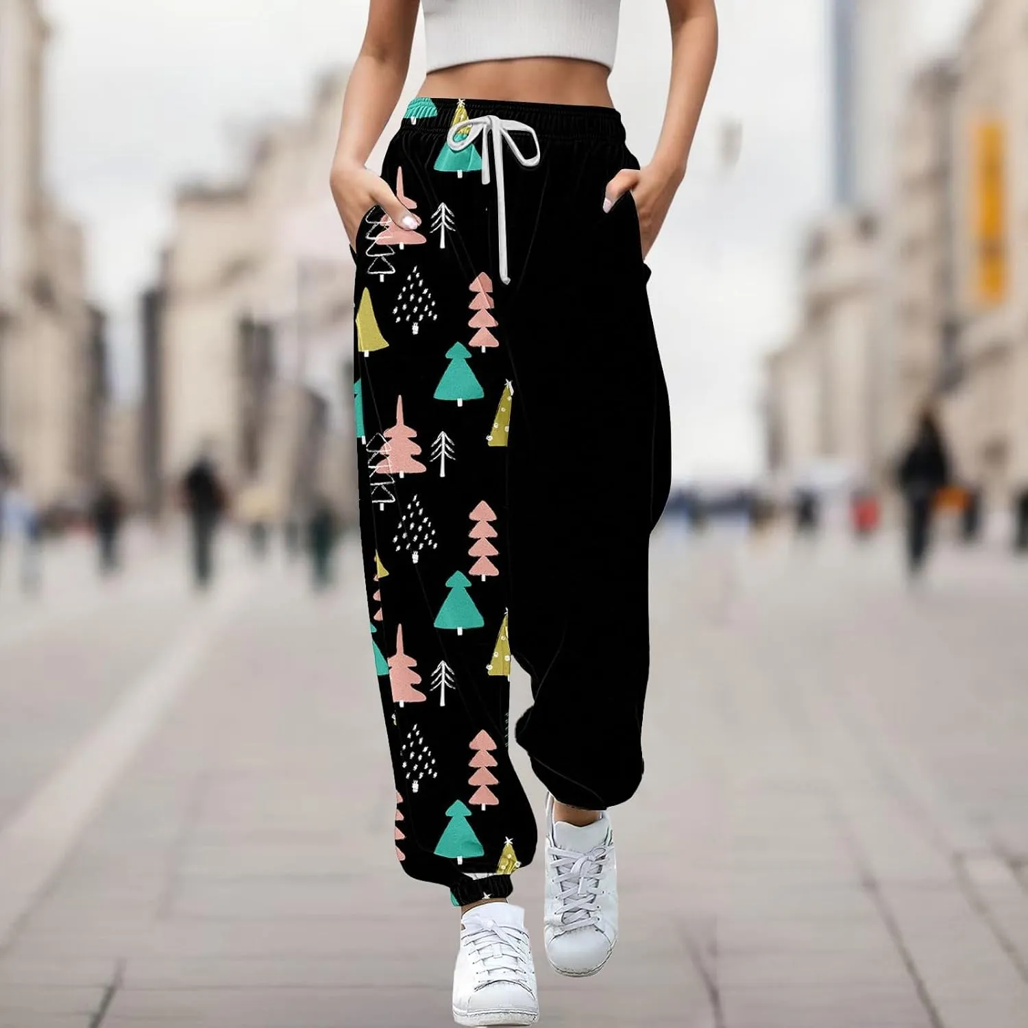 Christmas Sweatpants for Women 2024 High Waist Joggers Drawstring Elastic Fashion Pajamas Pants WOM