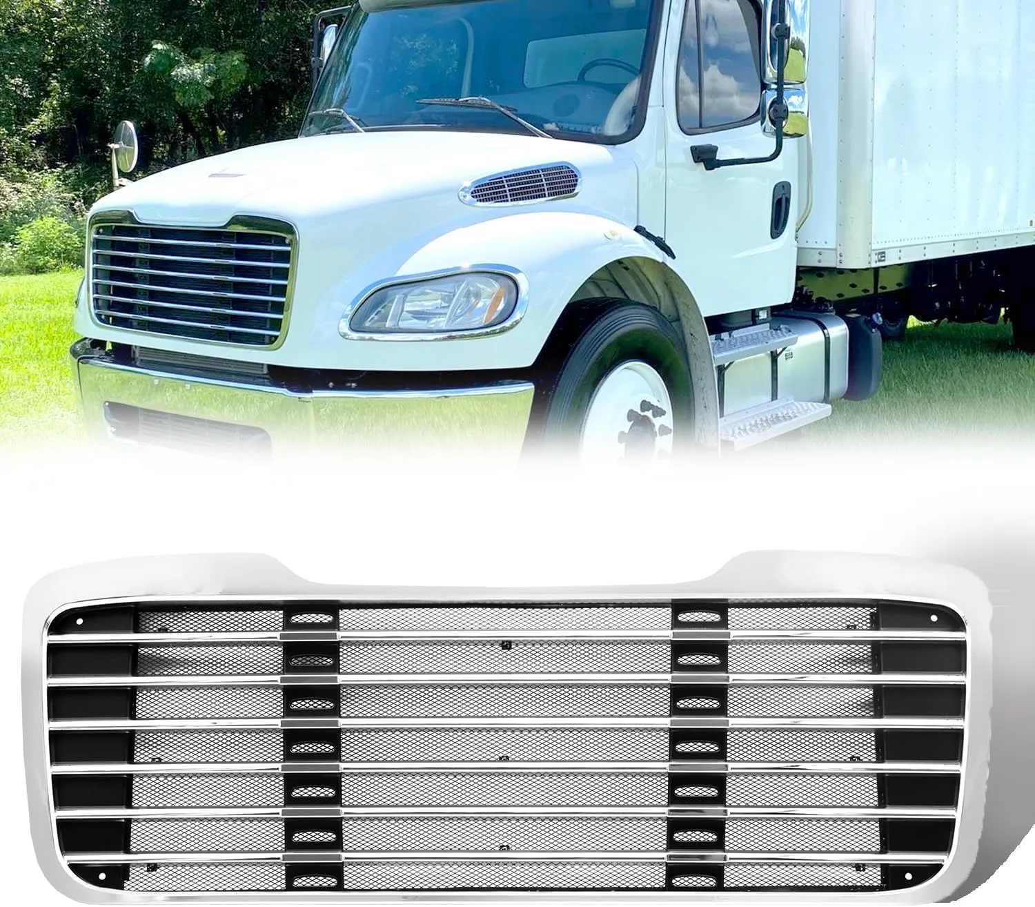 Chrome Grille Fit for 2003-2015 Freightliner M2 100 106 112 Trucks Front Hood Radiator Grill with Bug Screen Replacement A1714787001