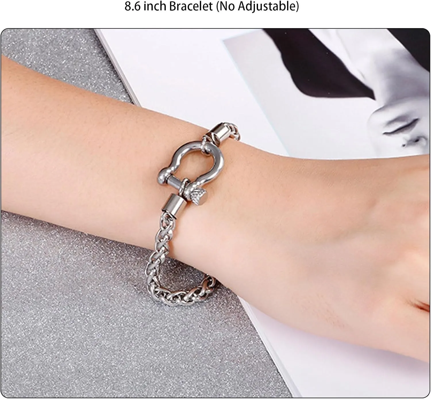 Chunky Charm Bracelet Stainless Steel Foxtail Wheat Chain Bracelet Heavy Screw Anchor Shackle Horseshoe Bracelets