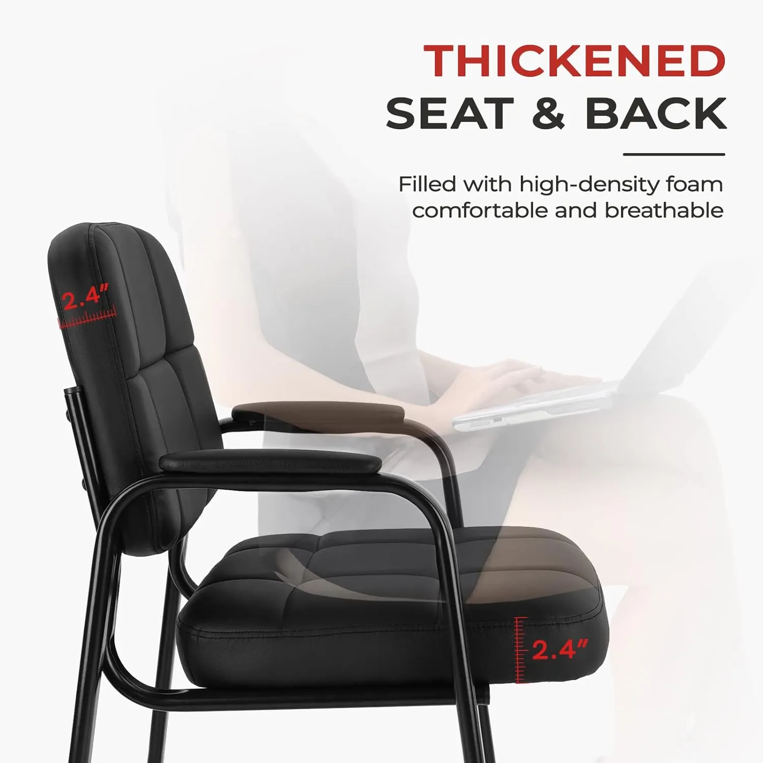 CLATINA Classic Reception Chair with Padded Armrests and Sled Base, Ergonomic Guest Chair for Office Conference Waiting Meeting Room, Black (4 Pack)