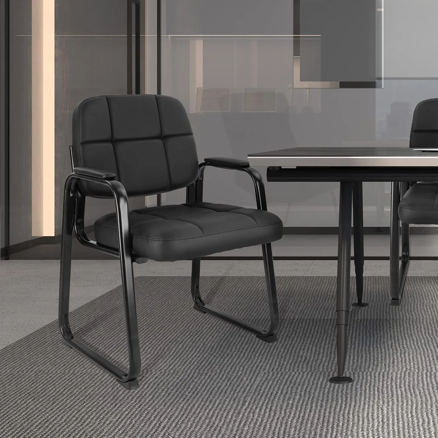 CLATINA Classic Reception Chair with Padded Armrests and Sled Base, Ergonomic Guest Chair for Office Conference Waiting Meeting Room, Black (4 Pack)