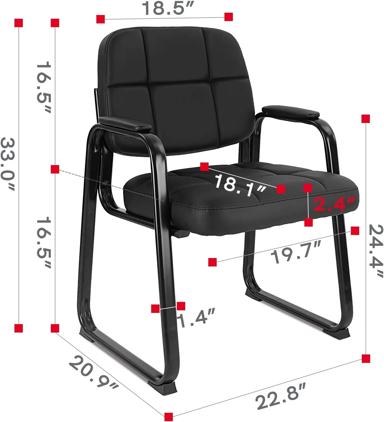 CLATINA Classic Reception Chair with Padded Armrests and Sled Base, Ergonomic Guest Chair for Office Conference Waiting Meeting Room, Black (4 Pack)