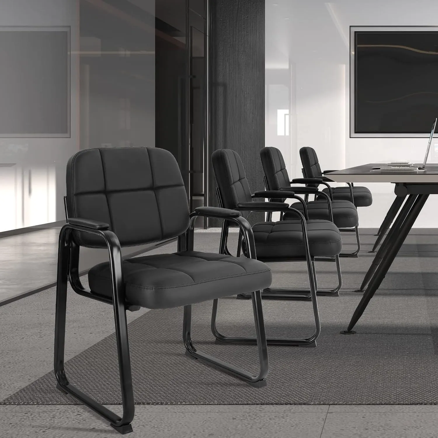 CLATINA Classic Reception Chair with Padded Armrests and Sled Base, Ergonomic Guest Chair for Office Conference Waiting Meeting Room, Black (4 Pack)