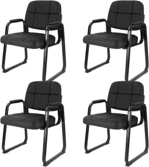 CLATINA Classic Reception Chair with Padded Armrests and Sled Base, Ergonomic Guest Chair for Office Conference Waiting Meeting Room, Black (4 Pack)