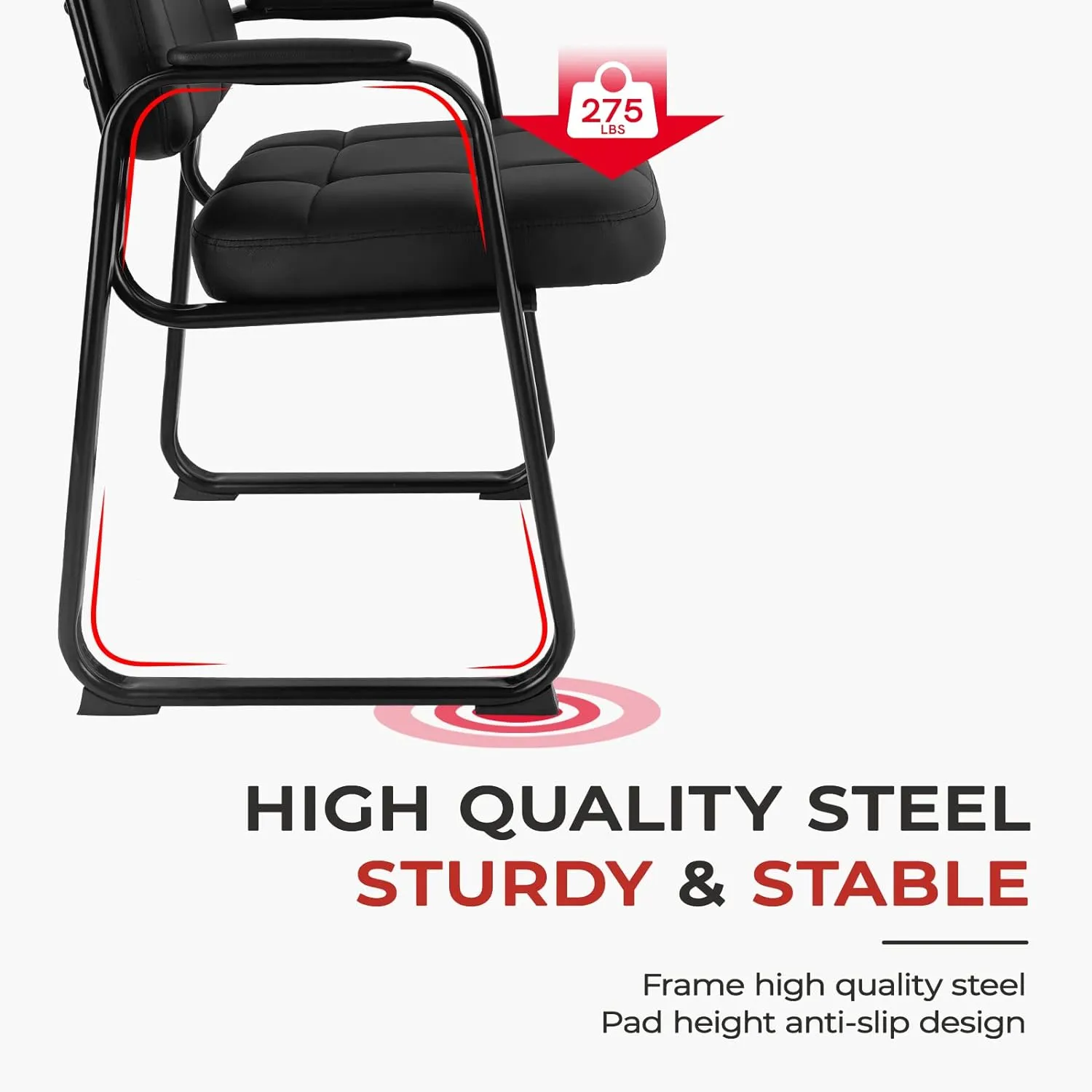 CLATINA Classic Reception Chair with Padded Armrests and Sled Base, Ergonomic Guest Chair for Office Conference Waiting Meeting Room, Black (4 Pack)