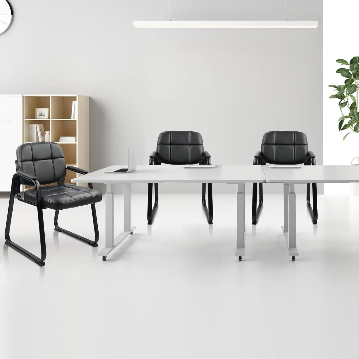 CLATINA Waiting Room Guest Chair with Bonded Leather Padded Arm Rest for Office Reception and Conference Desk Black with Sled Base 2 Pack