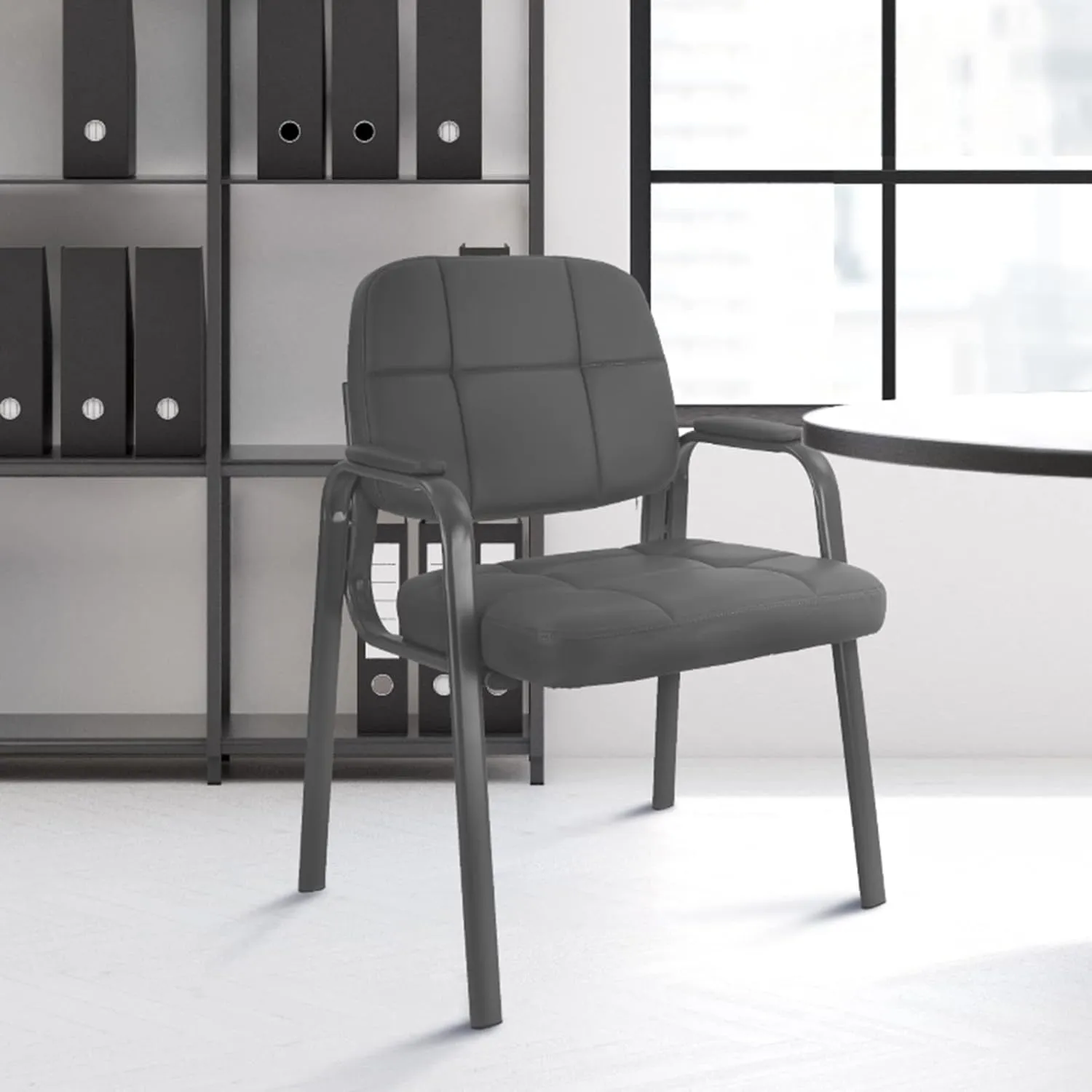 CLATINA Waiting Room Guest Chair with Bonded Leather Padded Arm Rest for Office Reception and Conference Desk(Grey 2 Pack)