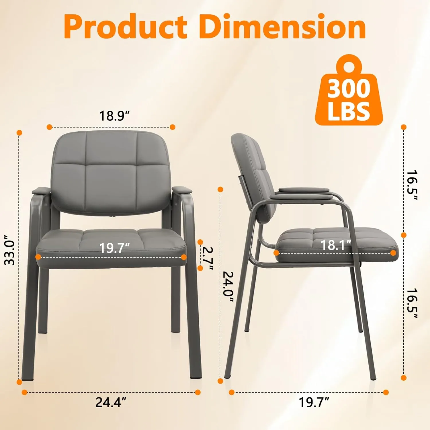 CLATINA Waiting Room Guest Chair with Bonded Leather Padded Arm Rest for Office Reception and Conference Desk(Grey 2 Pack)