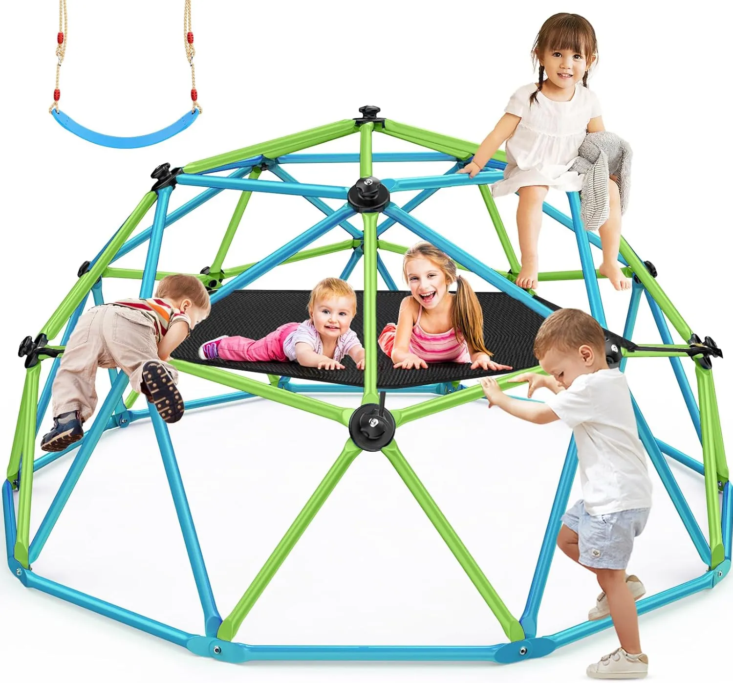 Climbing Dome with Hammock, 10FT Jungle Gym with Swing for Kids 3 to 10 Outdoor Play Equipment, Supports 800lbs Toddler Play Set, Anti-Rust & Easy Assembly, Gift for Boys Girls