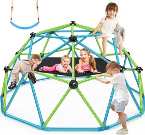 Climbing Dome with Hammock, 10FT Jungle Gym with Swing for Kids 3 to 10 Outdoor Play Equipment, Supports 800lbs Toddler Play Set, Anti-Rust & Easy Assembly, Gift for Boys Girls