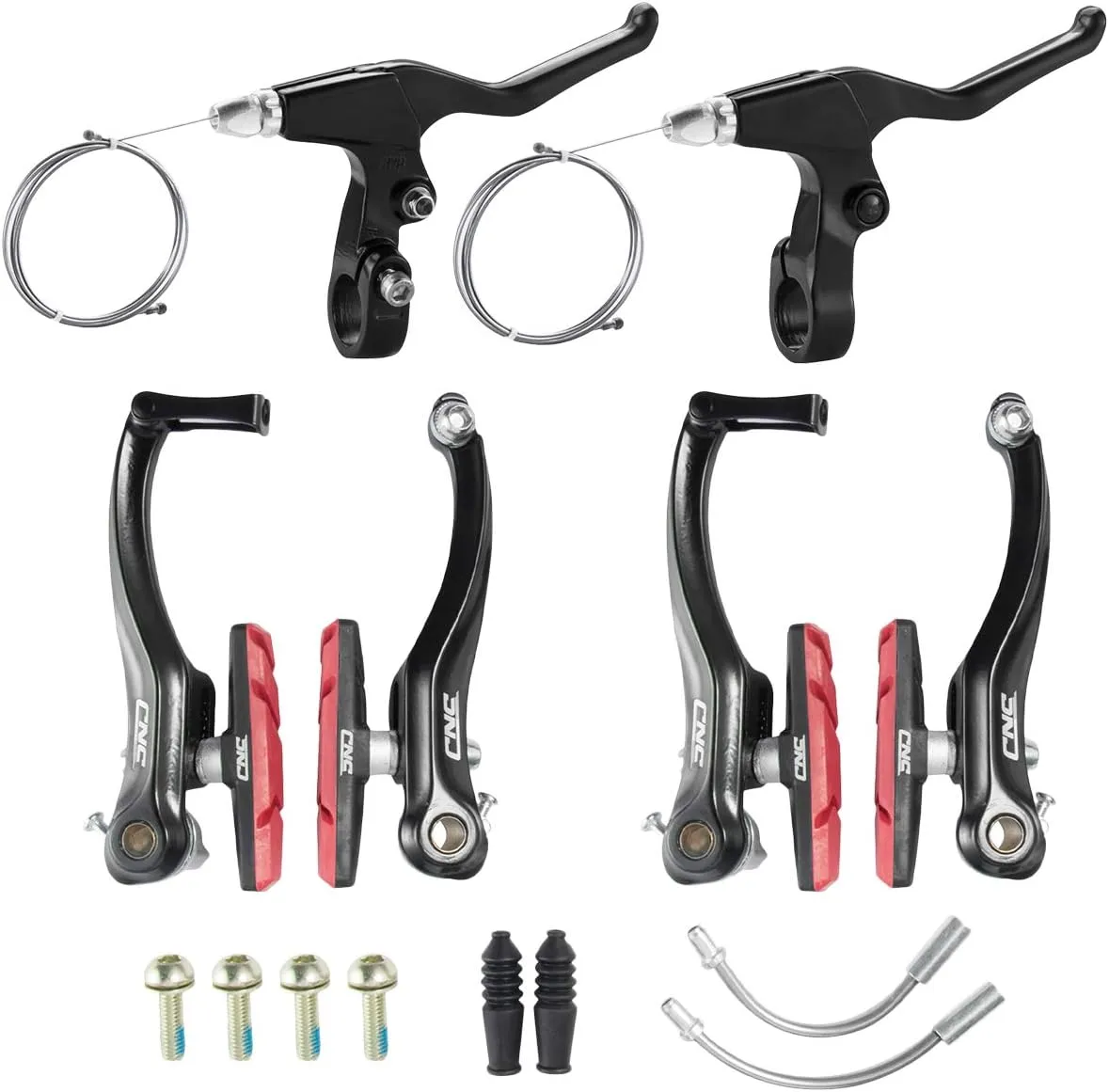 CNC V Brake Set, Bicycle Linear Pull V Brakes for Front/Rear Wheel, Long Arm 110mm, Black …