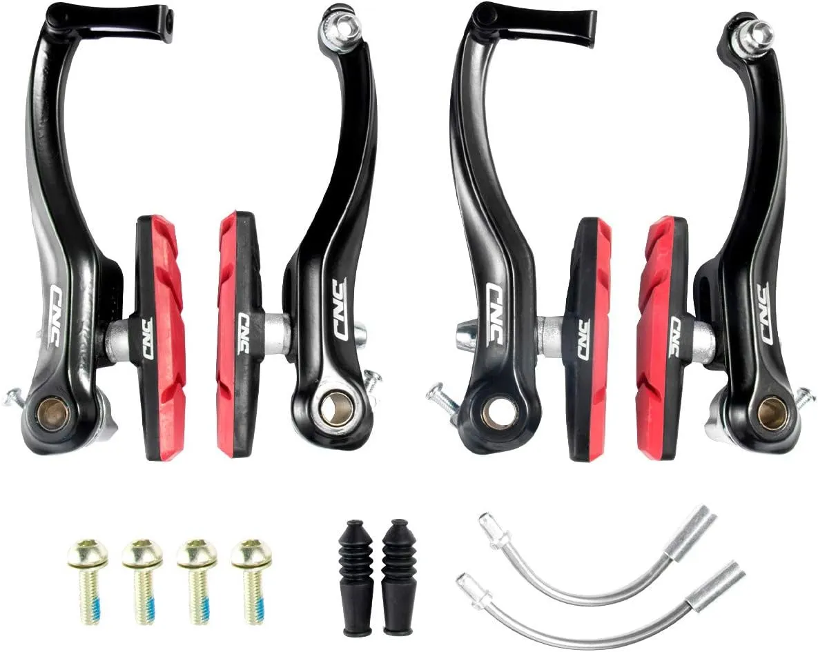 CNC V Brake Set, Bicycle Linear Pull V Brakes for Front/Rear Wheel, Long Arm 110mm, Black …