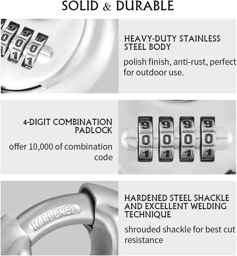 Combination Lock, CINCINNO Stainless Steel Discus Padlock Combination,Heavy Duty Disc Combo Lock for Storage Unit,Trailer,Garage,Shed (2 Pack)