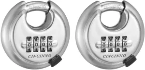 Combination Lock, CINCINNO Stainless Steel Discus Padlock Combination,Heavy Duty Disc Combo Lock for Storage Unit,Trailer,Garage,Shed (2 Pack)