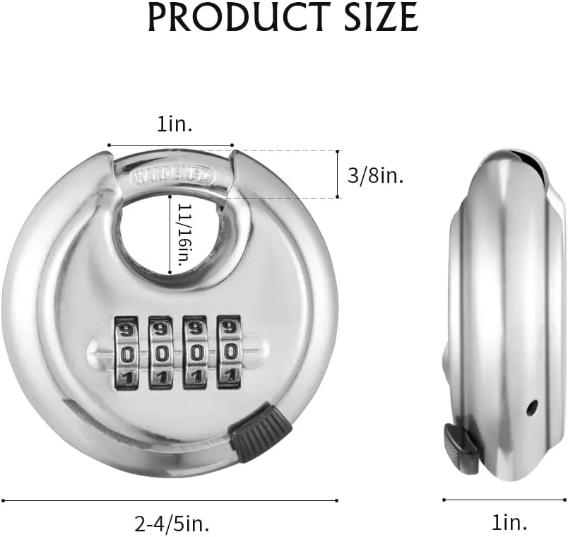 Combination Lock, CINCINNO Stainless Steel Discus Padlock Combination,Heavy Duty Disc Combo Lock for Storage Unit,Trailer,Garage,Shed (2 Pack)