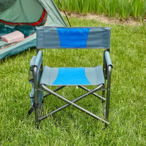 Comfortable and Lightweight Padded Folding Chair with Storage Pocket, Durable for Outdoor Camping, Picnics, and Fishing, Blue/Grey