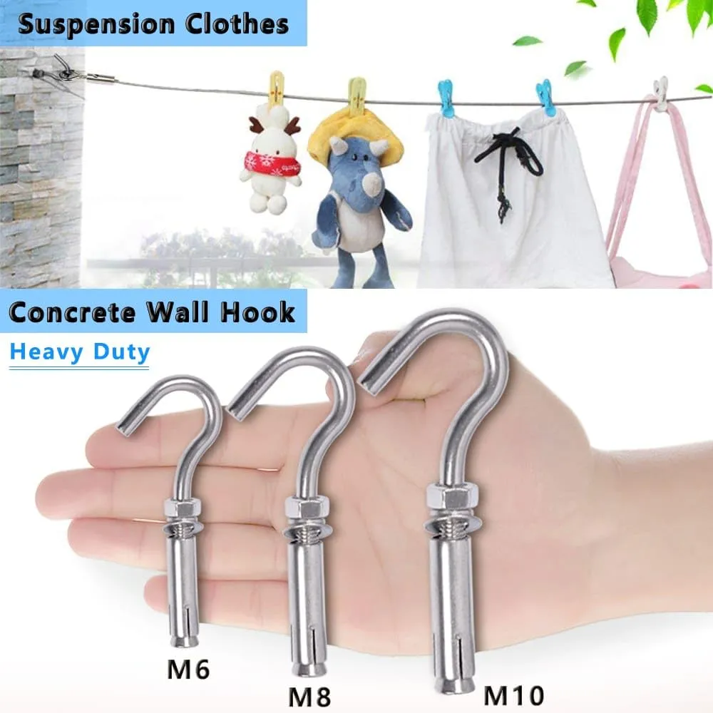 Concrete Wall Hook, Lsqurel 304 Stainless Steel Concrete Anchors Heavy Duty Open Expansion Bolts for Concrete Wall (M10-10Pack)