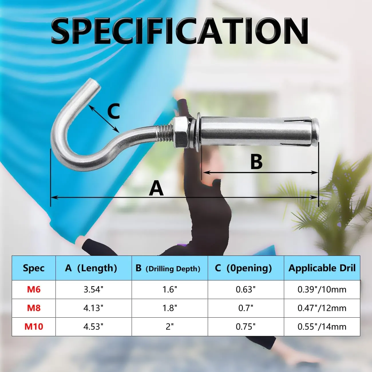 Concrete Wall Hook, Lsqurel 304 Stainless Steel Concrete Anchors Heavy Duty Open Expansion Bolts for Concrete Wall (M10-10Pack)