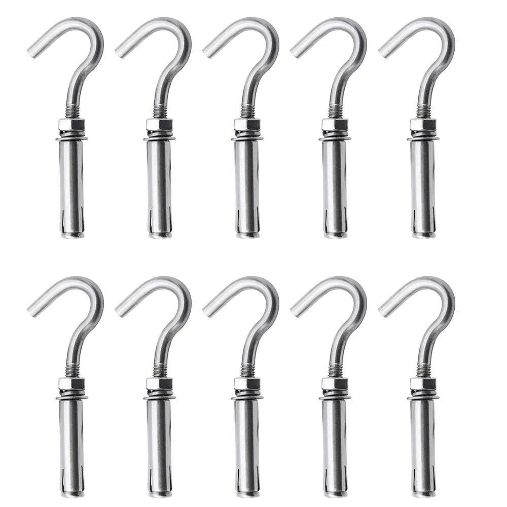 Concrete Wall Hook, Lsqurel 304 Stainless Steel Concrete Anchors Heavy Duty Open Expansion Bolts for Concrete Wall (M10-10Pack)