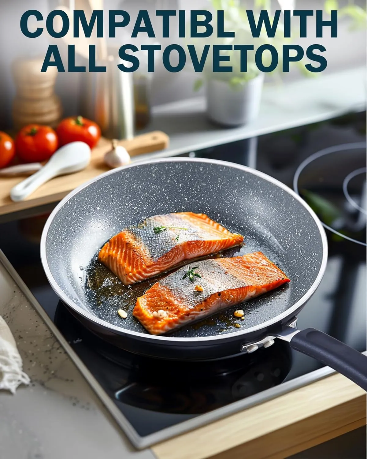 Cook N Home 8"/10"/12" 3 Pieces Frying Saute Pan Set with Non-stick Coating and Induction Compatible bottom, Black