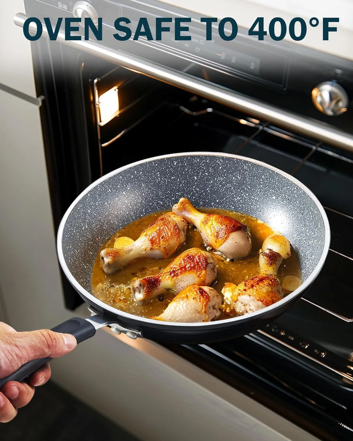 Cook N Home 8"/10"/12" 3 Pieces Frying Saute Pan Set with Non-stick Coating and Induction Compatible bottom, Black