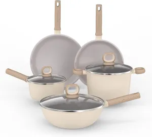 COOKER KING 8-Piece Pots and Pans Set Non-stick, Non-toxic Ceramic Cookware Set, Kitchen Cookware Set with Tempered Glass Lids Compatible with All Stoves Including Induction, PFAS PTFE PFOA PFOS Free