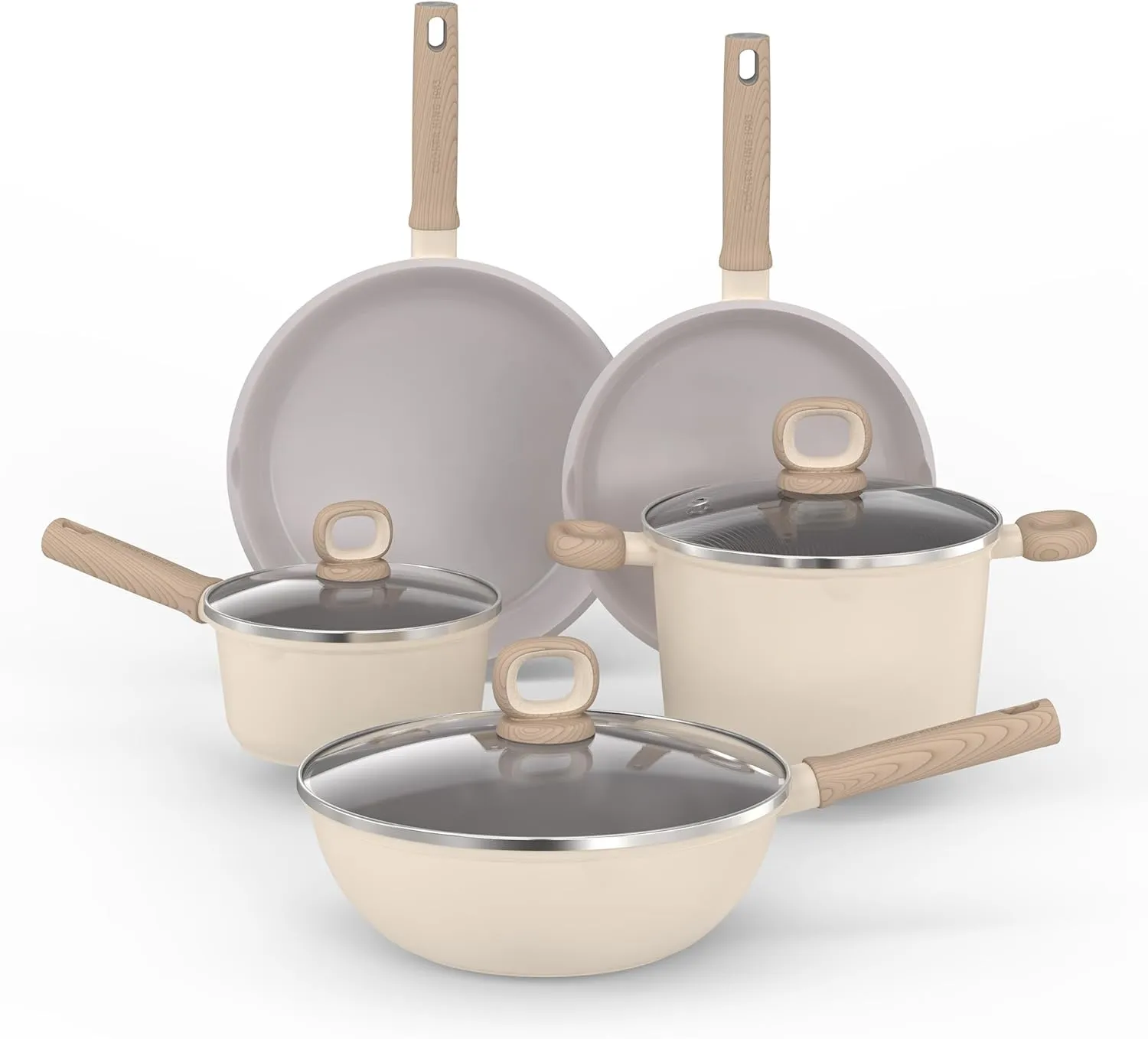 COOKER KING 8-Piece Pots and Pans Set Non-stick, Non-toxic Ceramic Cookware Set, Kitchen Cookware Set with Tempered Glass Lids Compatible with All Stoves Including Induction, PFAS PTFE PFOA PFOS Free