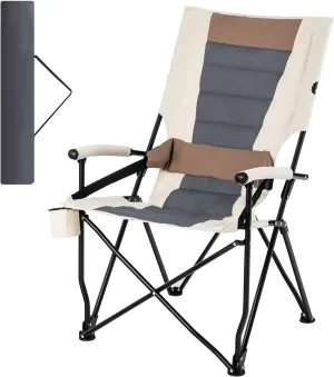 COSTWAY Folding Camping Chairs, Portable Back Beach Chair for Adults with Cup Holder, Carrying Bag, for Outside, Fishing, Hiking, Picnic, Lawn, Suppoorts up to 330LBS (1)