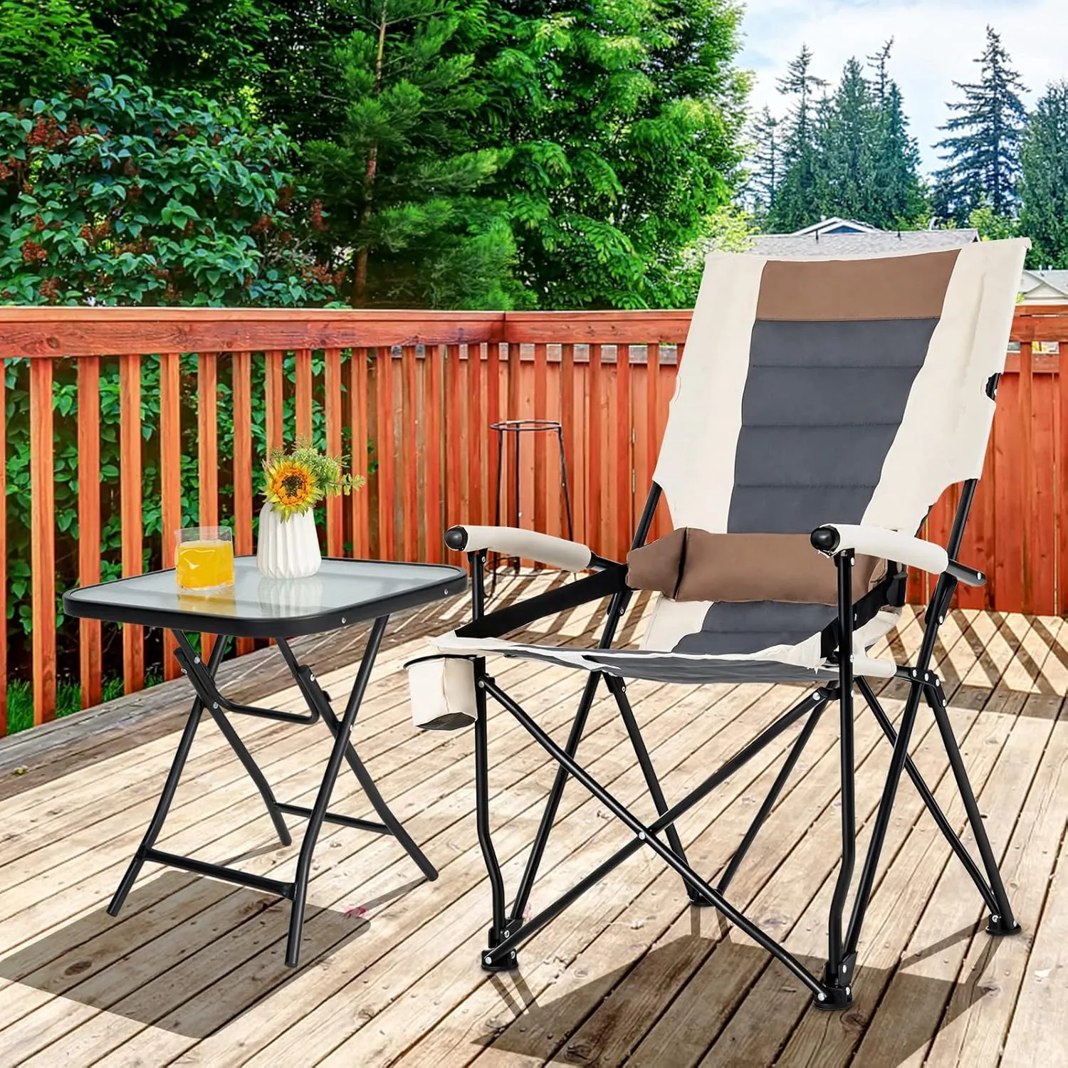 COSTWAY Folding Camping Chairs, Portable Back Beach Chair for Adults with Cup Holder, Carrying Bag, for Outside, Fishing, Hiking, Picnic, Lawn, Suppoorts up to 330LBS (1)