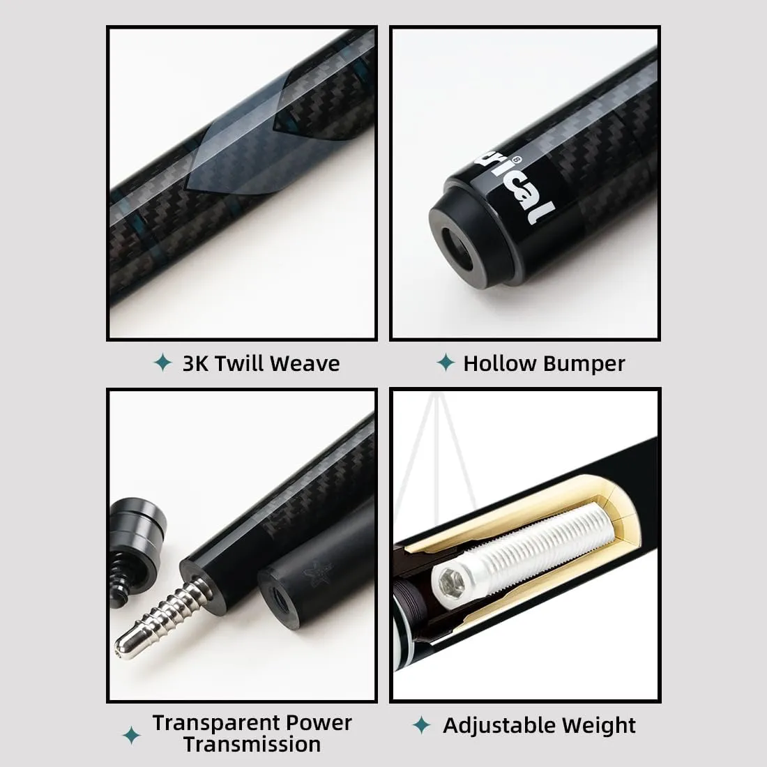 CRICAL Carbon Fiber Pool Cue Stick 58" Billiard Cue Sticks Professional Low Deflection Pool Sticks with 3/8 * 8 Pin Joint and 12.5mm Tip