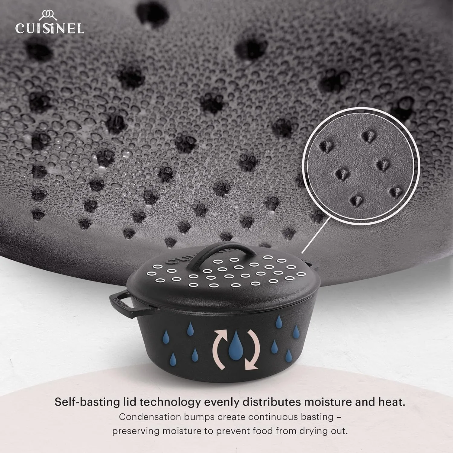 Cuisinel Cast Iron Dutch Oven - 7-Quart Deep Pot   Lid   Pan Scraper   Handle Covers - Large Pre-Seasoned Cooker for Baking Bread, Soup, Frying - Indoor/Outdoor Kitchen, Camping, Fire, BBQ Safe