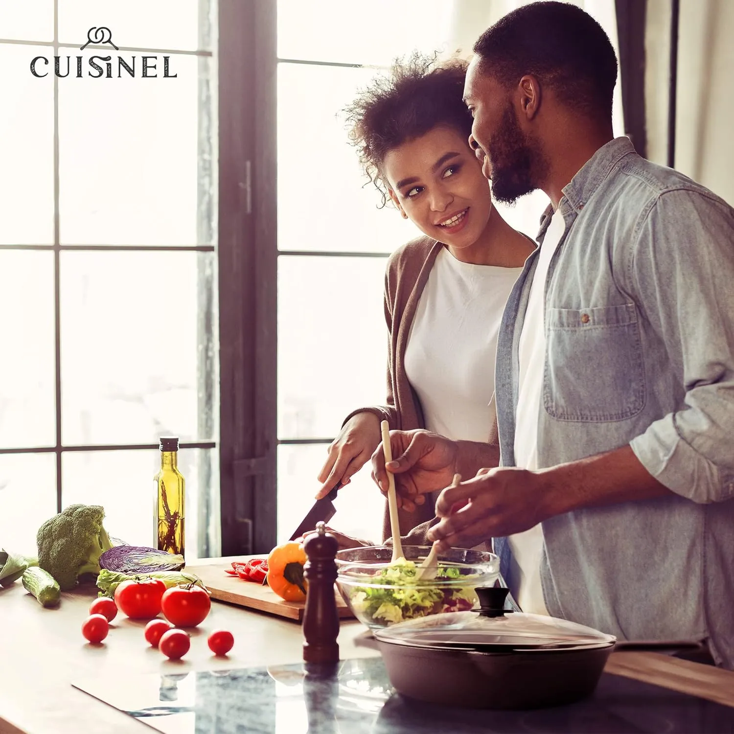 Cuisinel Cast Iron Skillet with Lid - 12"-Inch Frying Pan   Glass Cover   Silicone Handle Holder - Pre-Seasoned Oven Safe Cookware - Indoor/Outdoor Use - Grill, BBQ, Fire, Stovetop, Induction